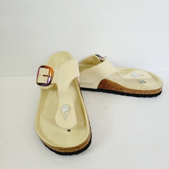 NEW Birkenstock Gizeh Iridescent  Buckle Sandal Leather Size 6-6.5 US - Picture 1 of 6